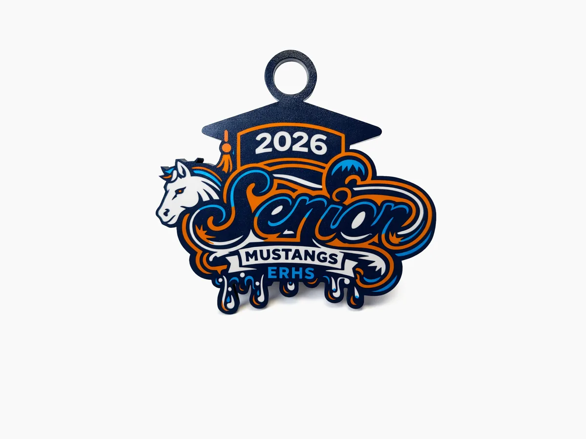 Mustangs ERHS senior graduation medallion in team colours