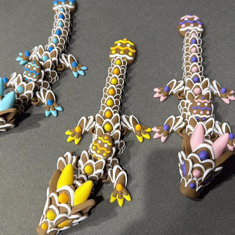 Articulated flexi dragons in bright multi-colour filament